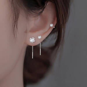 S925 الفضة إبرة الأقراط الطويلة سلك الهندباء شرابة سلسلة انخفاض القرط المرأة الأذن خط مستقيم شنقا الخواتم مجوهرات هدية